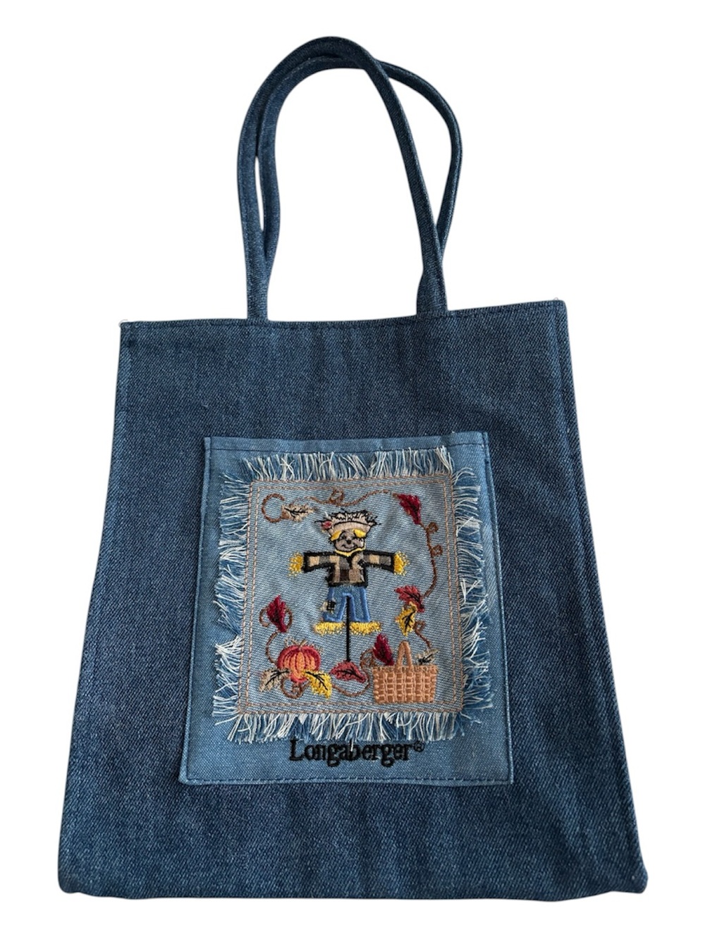 Longaberger Blue Denim Tote with Embroidered Autumn Patch